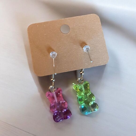 Gummy Bears Candy Theme MISMATCHED Dangle Earrings Silver Tone Jewelry Gift NEW - Picture 2 of 4